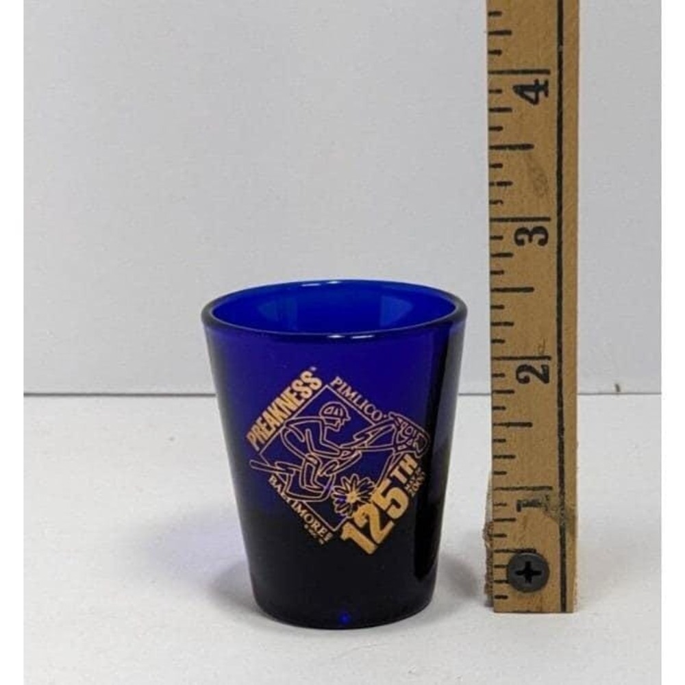 Vintage 2000 Preakness Stakes 125th Pimlico Blue Gold Shot Glass - Picture 3 of 4